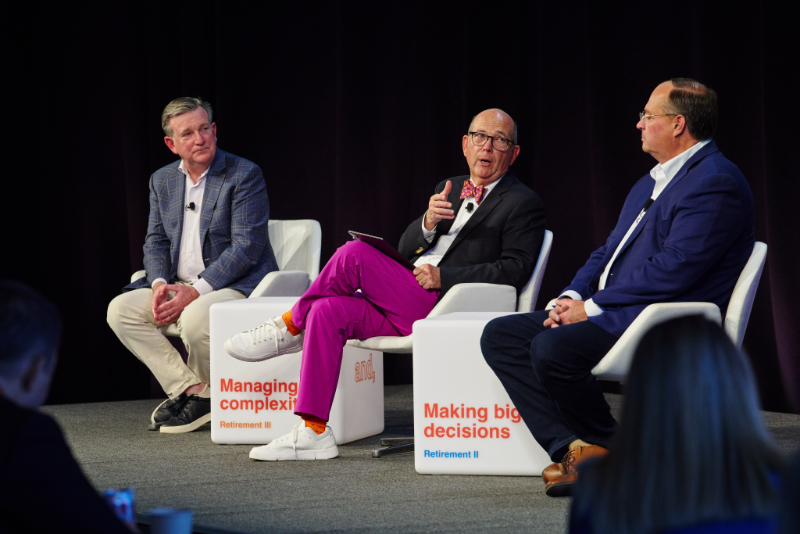 Joe Coughlin (center) during his fireside chat with Stephen Kramer (left) and Brooks Tingle (right)